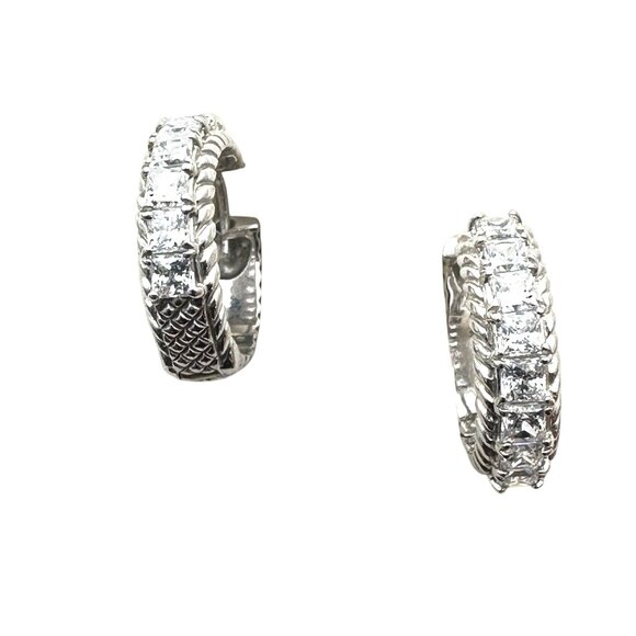 Judith Ripka Sterling Silver Diamonique Cubic Zircon 1" Pierced Hoop Earrings - Picture 1 of 4